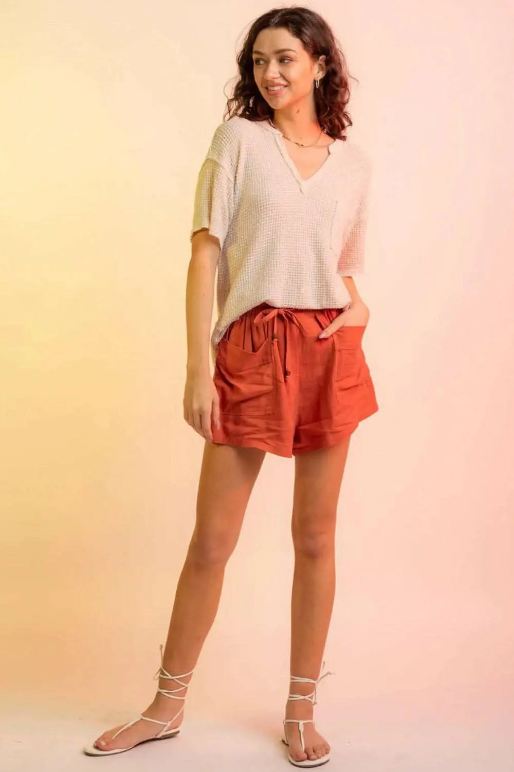 Chic waffle-knit half sleeve tee - Love Salve